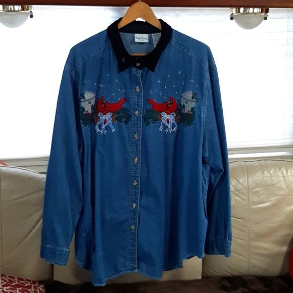 Vintage Bobbie Brooks denim button down top. Size 26W/28W - Picture 2 of 14